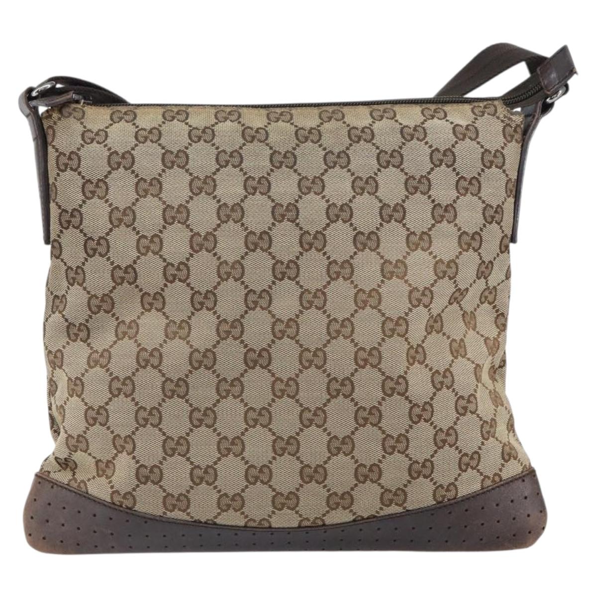 GUCCI GG Canvas Shoulder Bag Beige Silver 145857 Auth bs32664