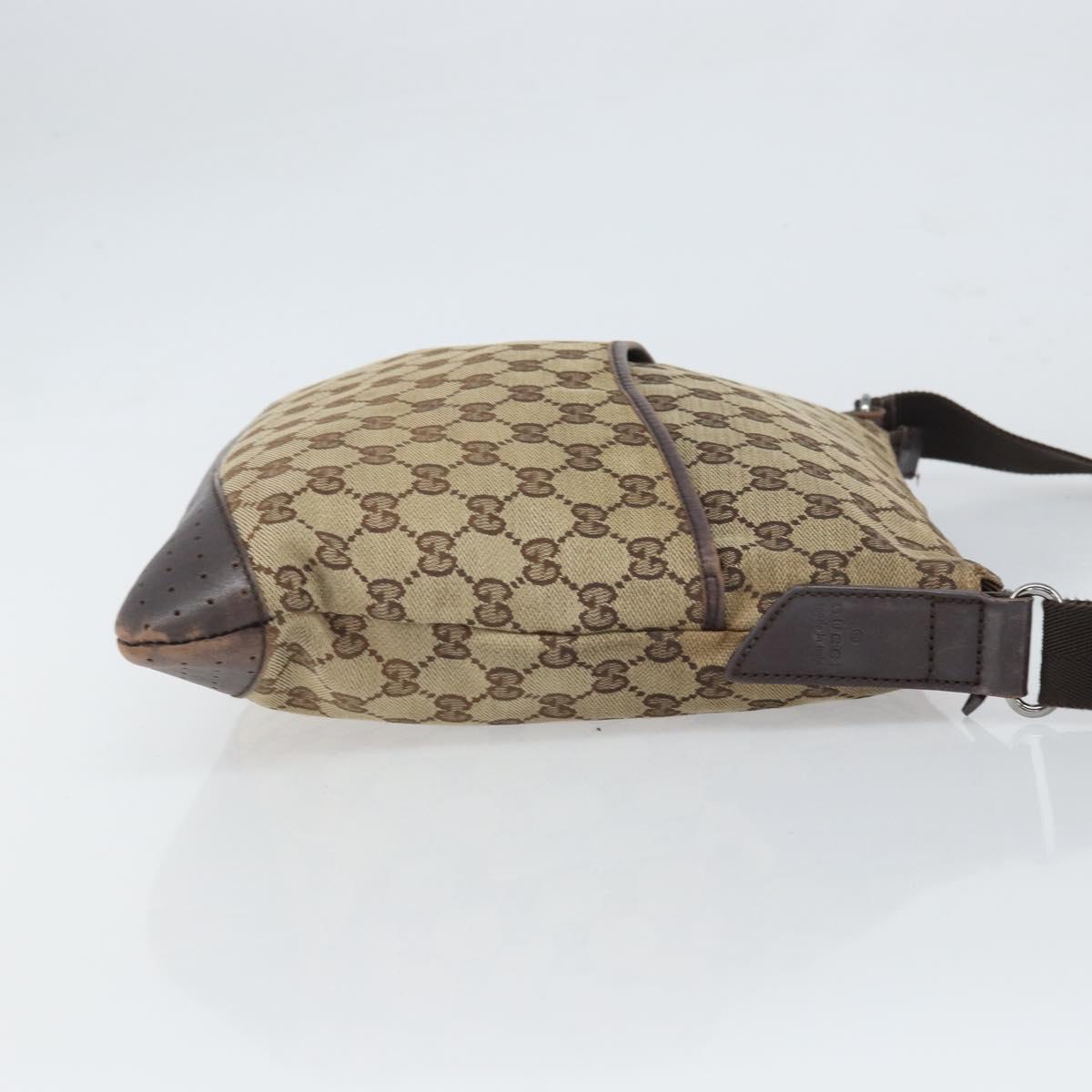 GUCCI GG Canvas Shoulder Bag Beige Silver 145857 Auth bs32664