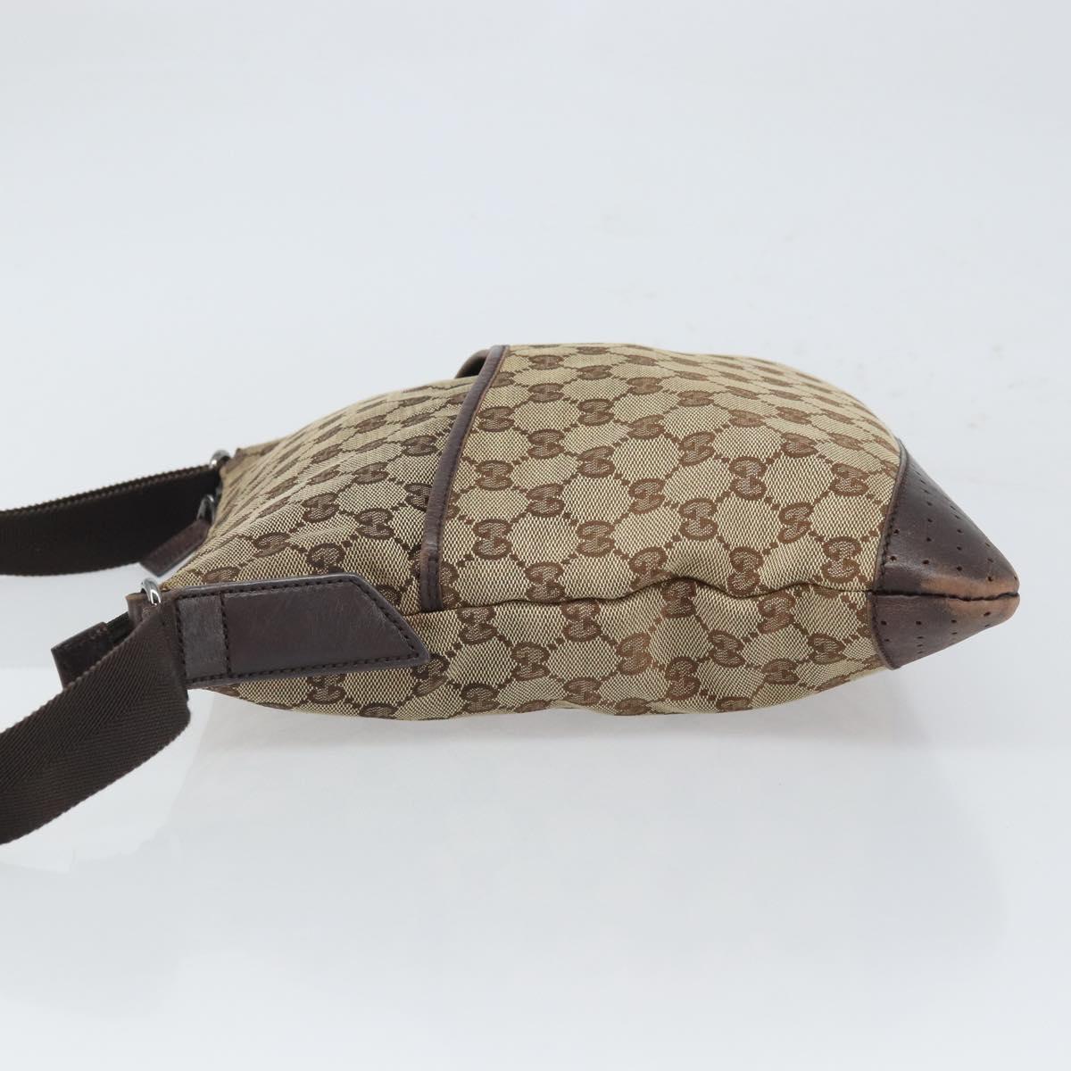 GUCCI GG Canvas Shoulder Bag Beige Silver 145857 Auth bs32664