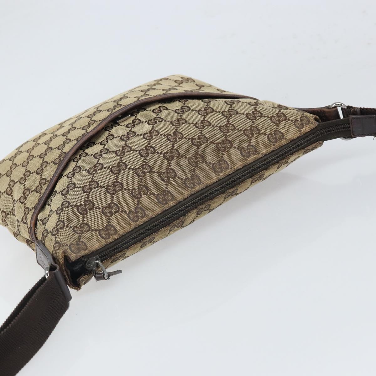 GUCCI GG Canvas Shoulder Bag Beige Silver 145857 Auth bs32664
