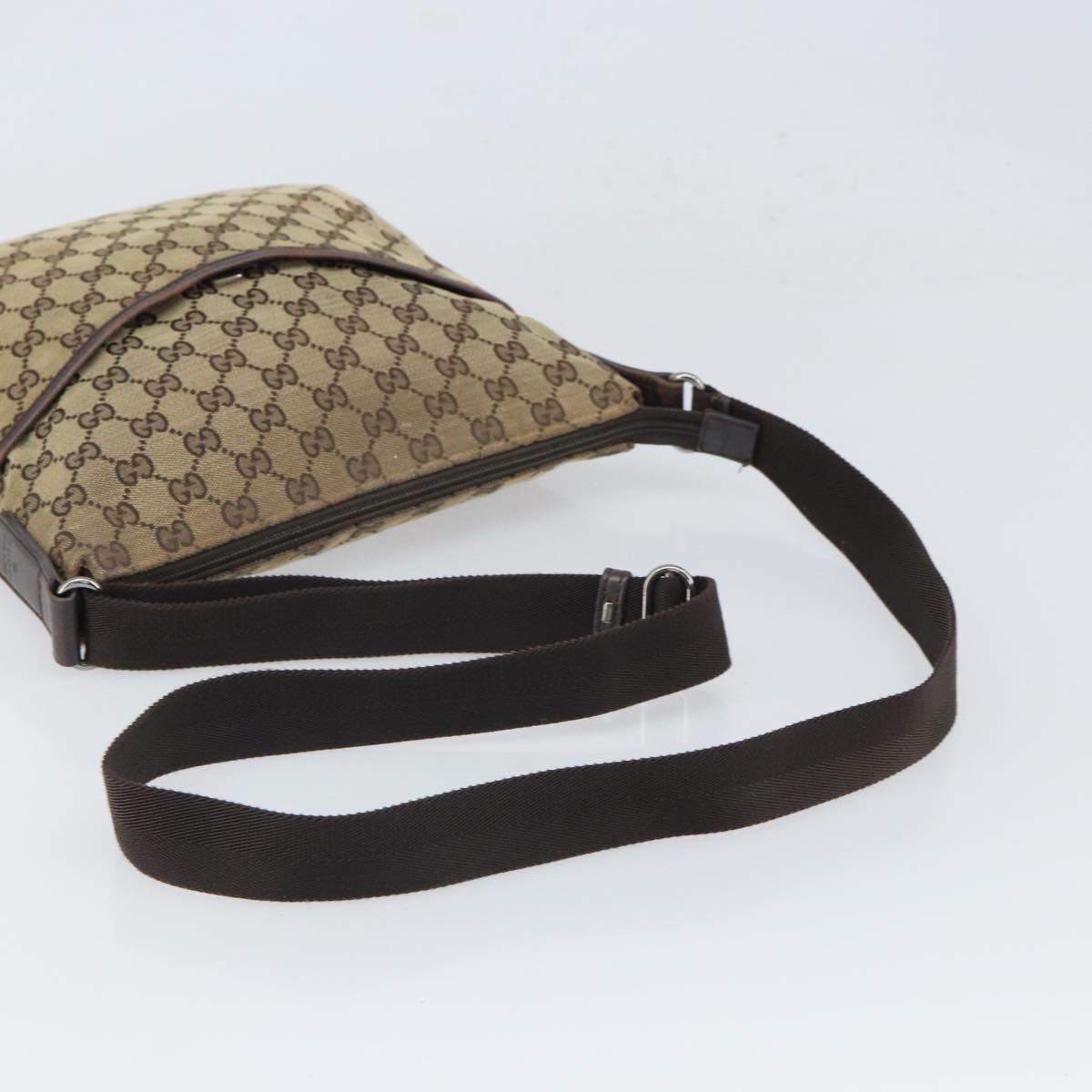 GUCCI GG Canvas Shoulder Bag Beige Silver 145857 Auth bs32664