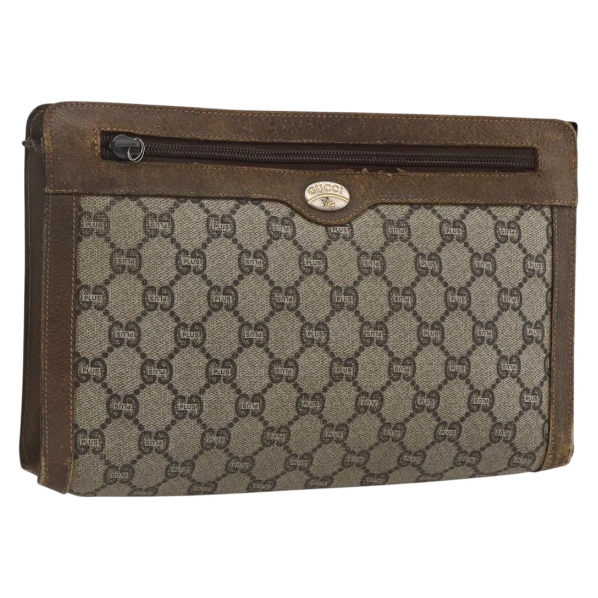 GUCCI GG Plus Supreme Clutch Bag PVC Beige Gold Auth bs32666