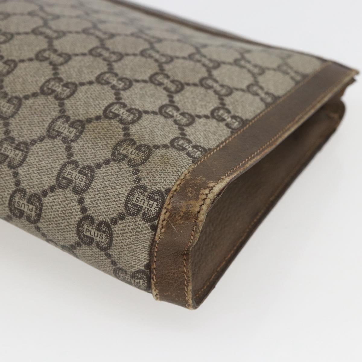 GUCCI GG Plus Supreme Clutch Bag PVC Beige Gold Auth bs32666