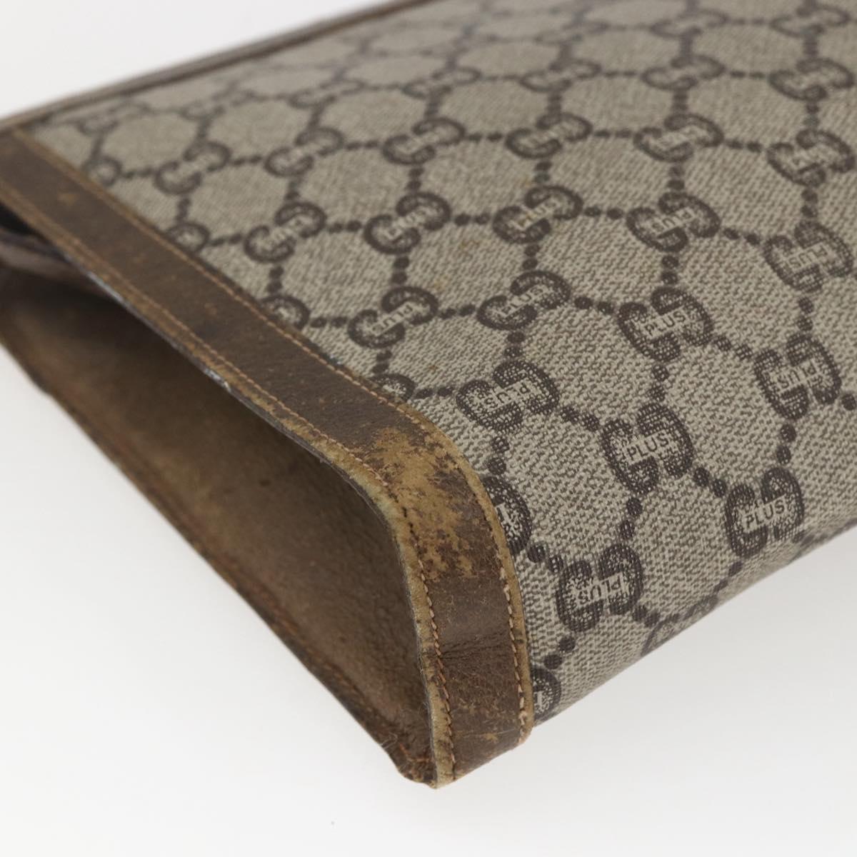 GUCCI GG Plus Supreme Clutch Bag PVC Beige Gold Auth bs32666