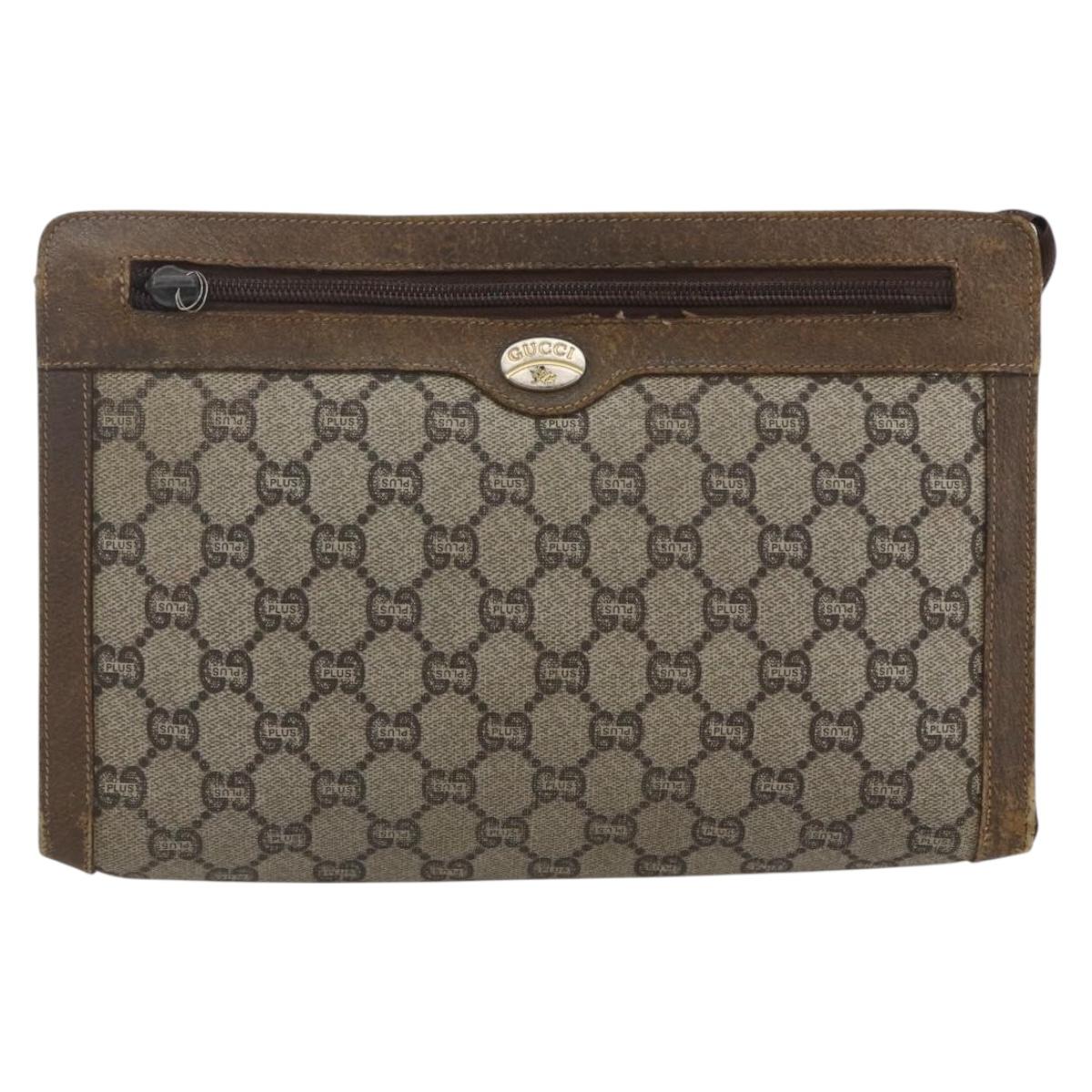 GUCCI GG Plus Supreme Clutch Bag PVC Beige Gold Auth bs32666