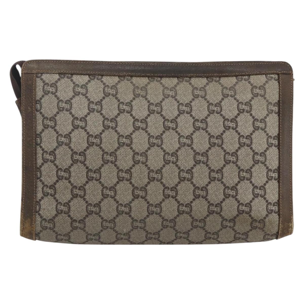 GUCCI GG Plus Supreme Clutch Bag PVC Beige Gold Auth bs32666