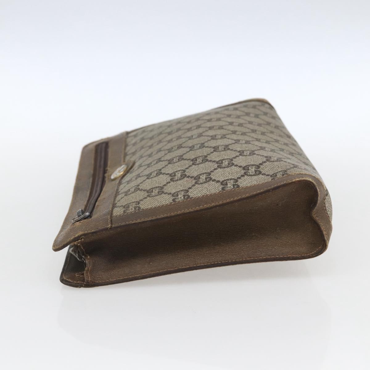 GUCCI GG Plus Supreme Clutch Bag PVC Beige Gold Auth bs32666