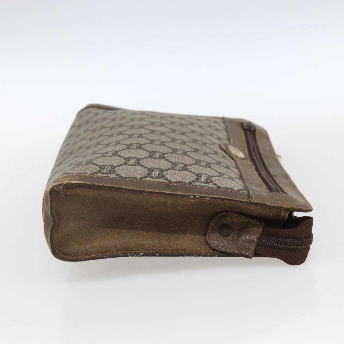 GUCCI GG Plus Supreme Clutch Bag PVC Beige Gold Auth bs32666