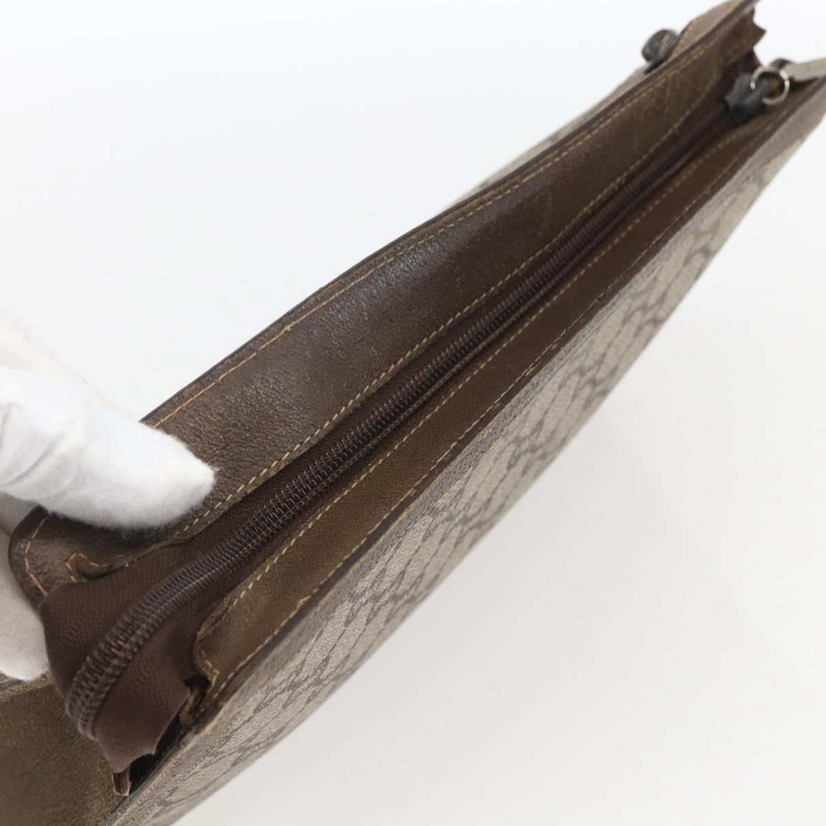 GUCCI GG Plus Supreme Clutch Bag PVC Beige Gold Auth bs32666