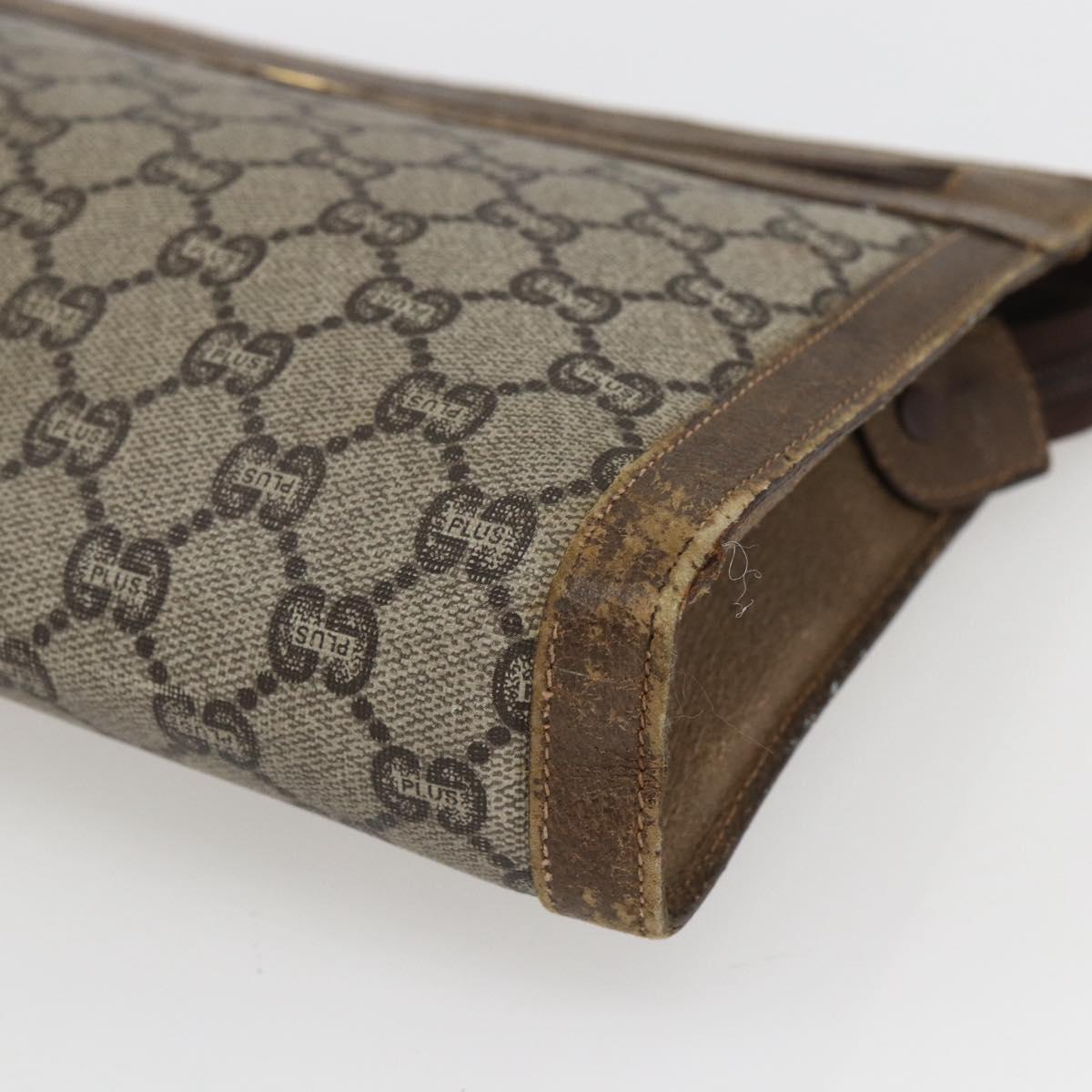 GUCCI GG Plus Supreme Clutch Bag PVC Beige Gold Auth bs32666