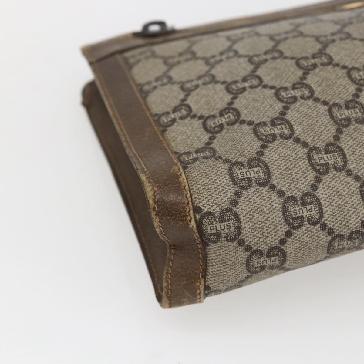 GUCCI GG Plus Supreme Clutch Bag PVC Beige Gold Auth bs32666