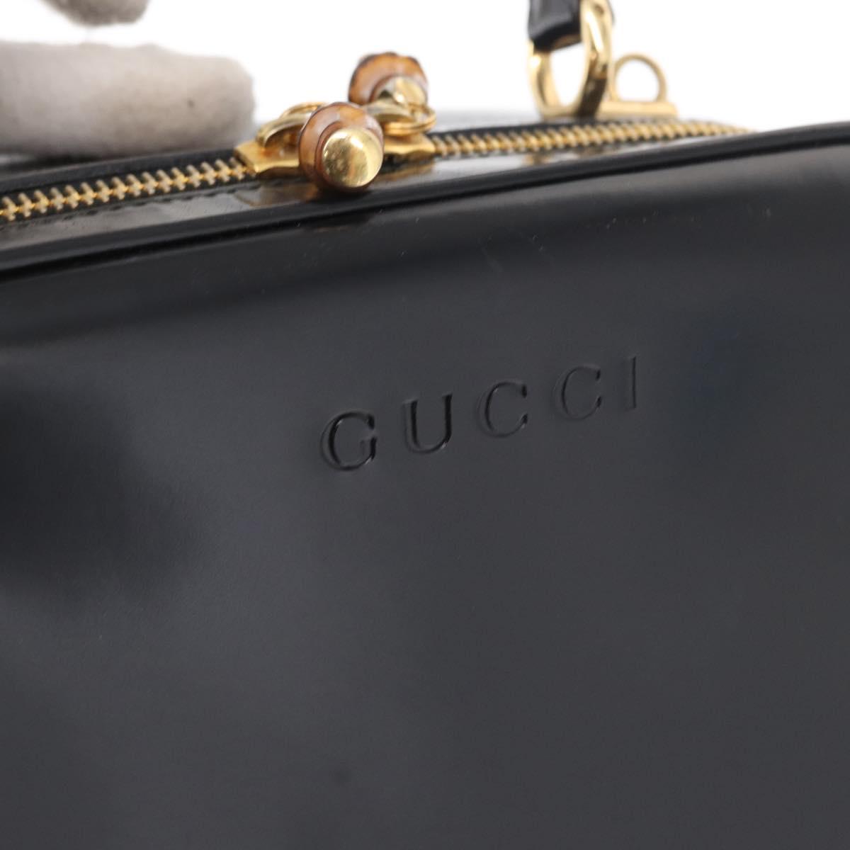 GUCCI Vanity Hand Bag Patent leather Black Gold 000 2040 0323 Auth bs32671
