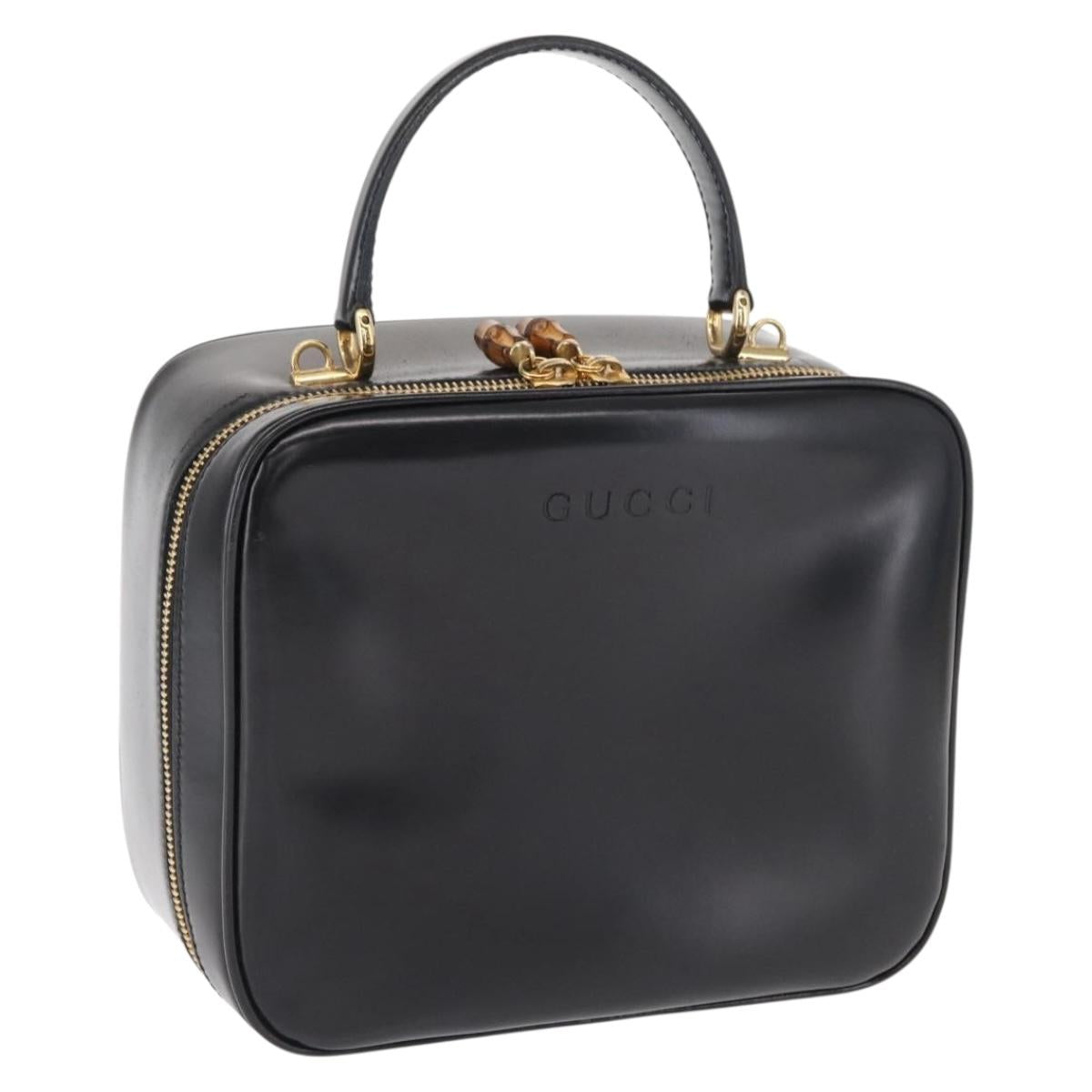 GUCCI Vanity Hand Bag Patent leather Black Gold 000 2040 0323 Auth bs32671