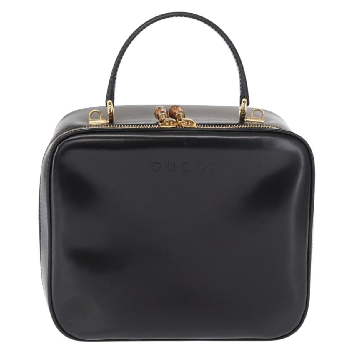 GUCCI Vanity Hand Bag Patent leather Black Gold 000 2040 0323 Auth bs32671