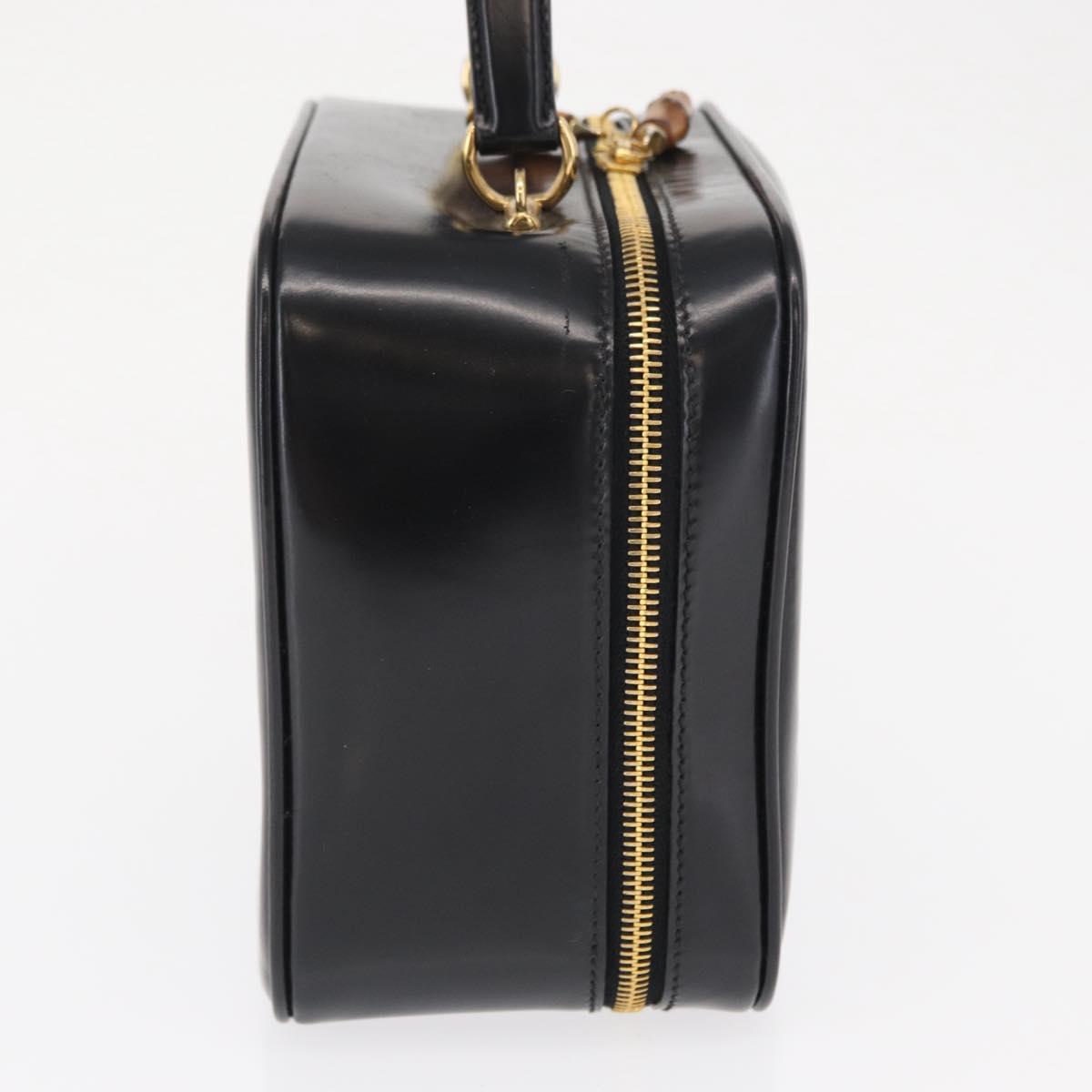 GUCCI Vanity Hand Bag Patent leather Black Gold 000 2040 0323 Auth bs32671