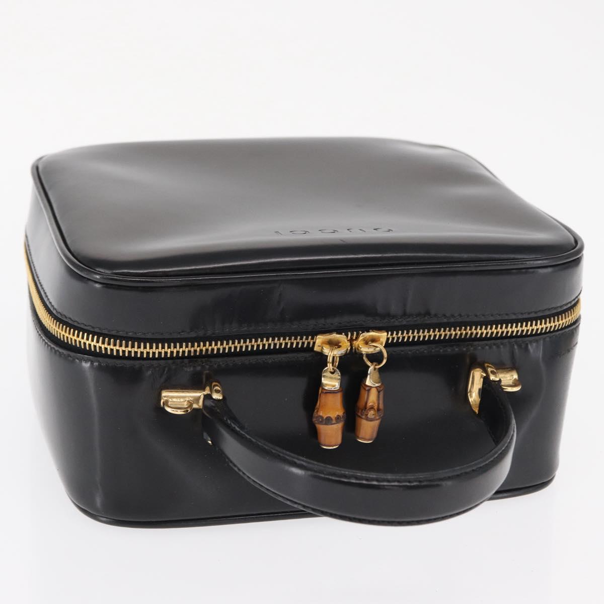 GUCCI Vanity Hand Bag Patent leather Black Gold 000 2040 0323 Auth bs32671