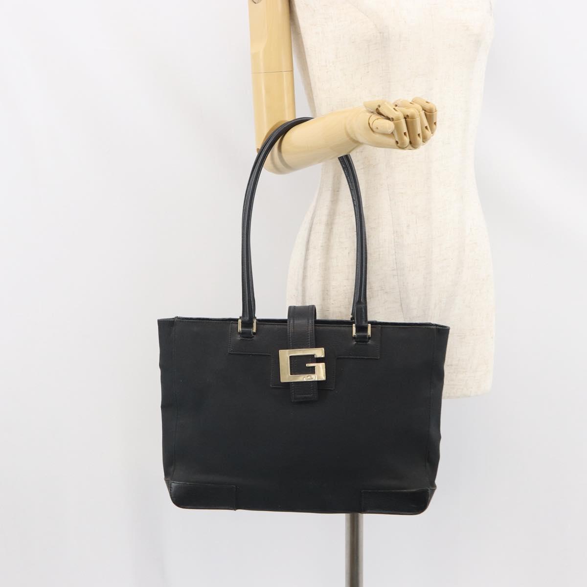 GUCCI Tote Bag Canvas Black Gold 002 1109 Auth bs32672