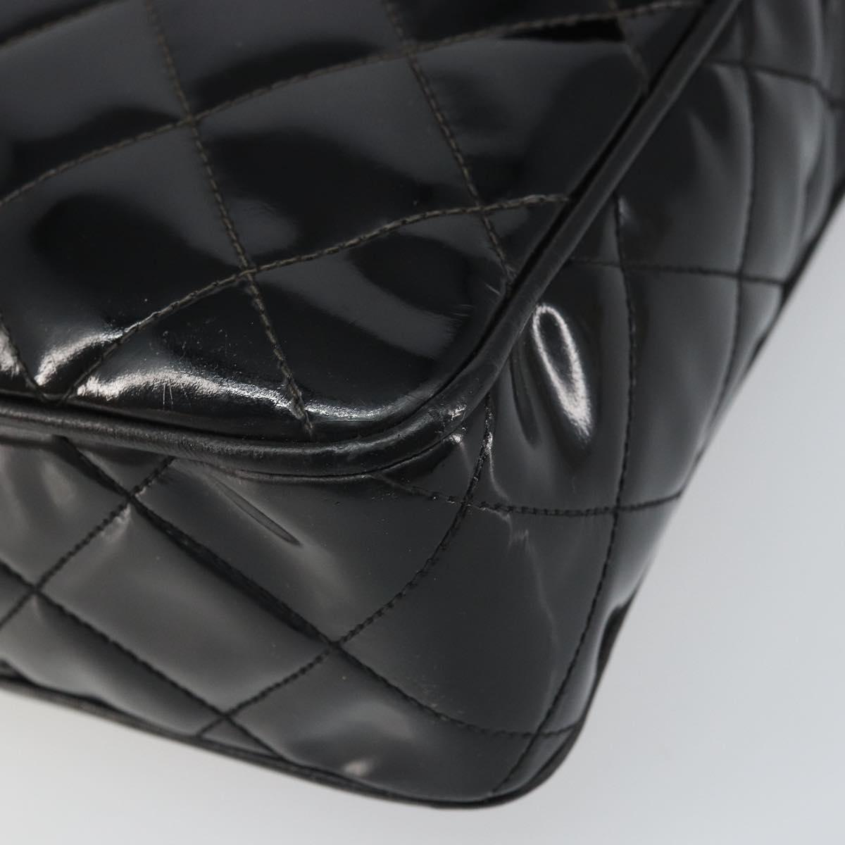 CHANEL Matelasse Shoulder Bag Patent leather Black Gold CC Auth bs32676