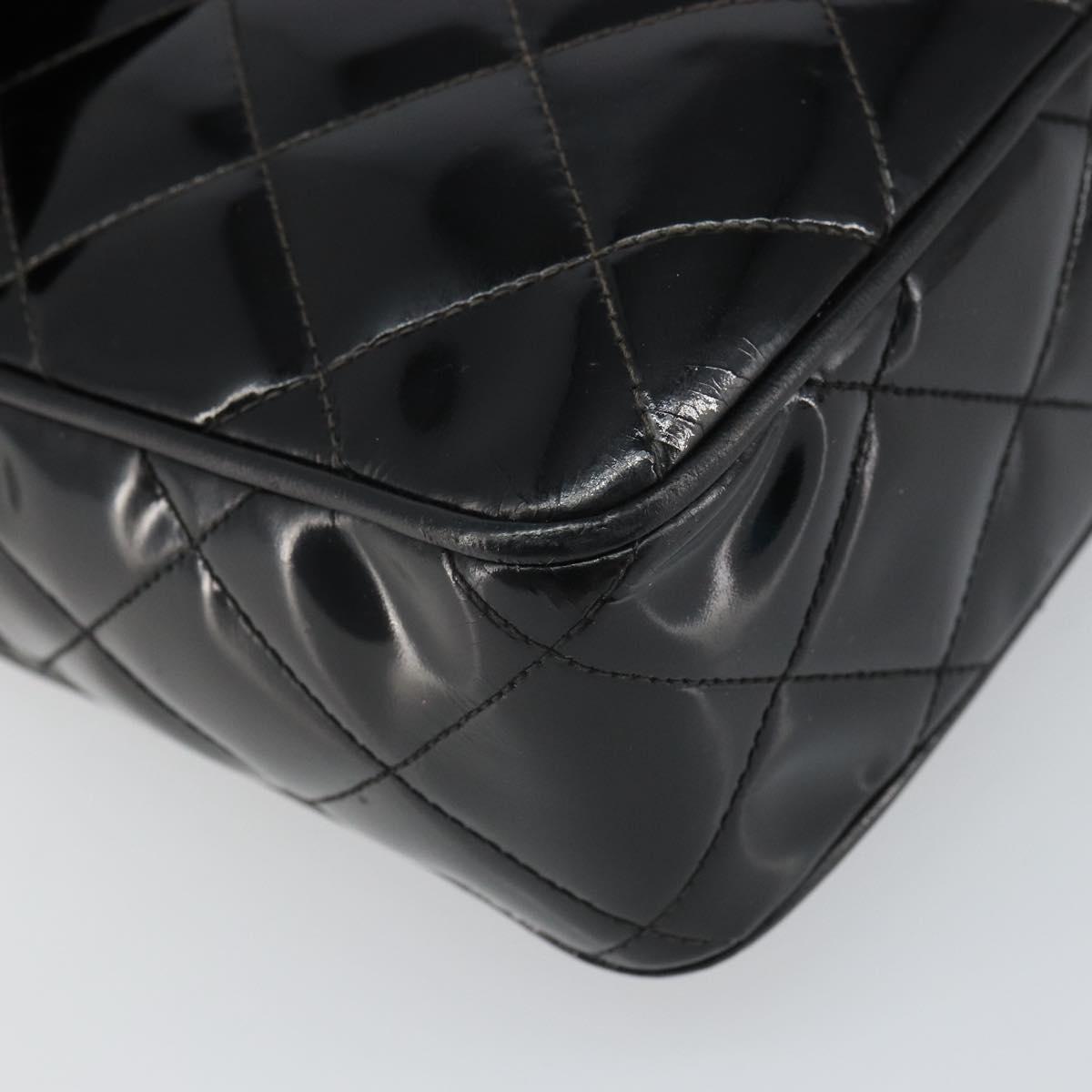 CHANEL Matelasse Shoulder Bag Patent leather Black Gold CC Auth bs32676