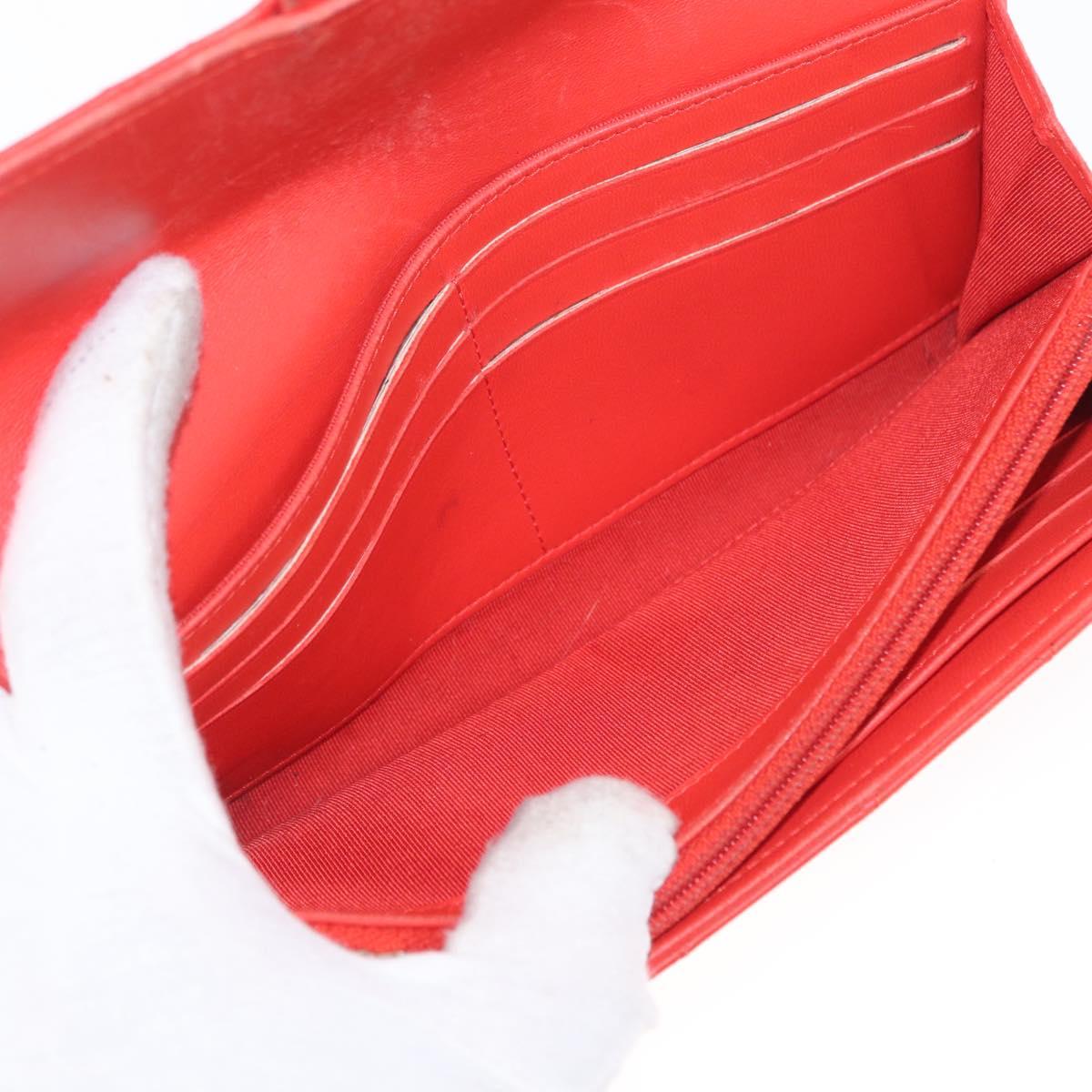 CHANEL Matelasse Long Wallet Lamb Skin Red CC Auth bs32679