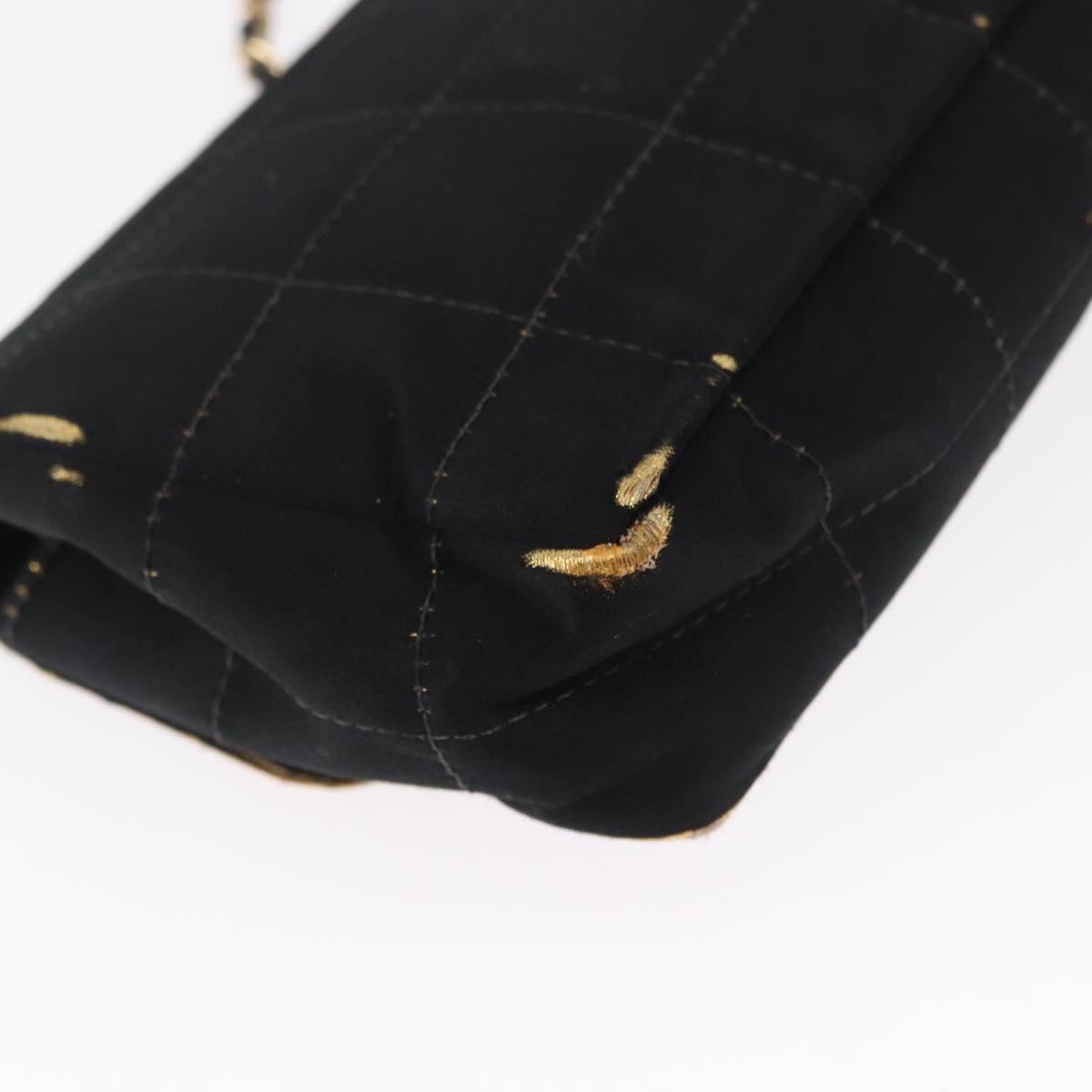 CHANEL Choco Bar Chain Shoulder Bag Satin Black Gold CC Auth bs32680