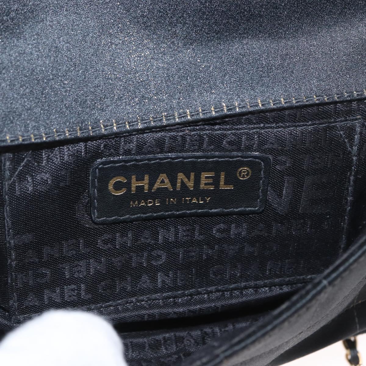 CHANEL Choco Bar Chain Shoulder Bag Satin Black Gold CC Auth bs32680