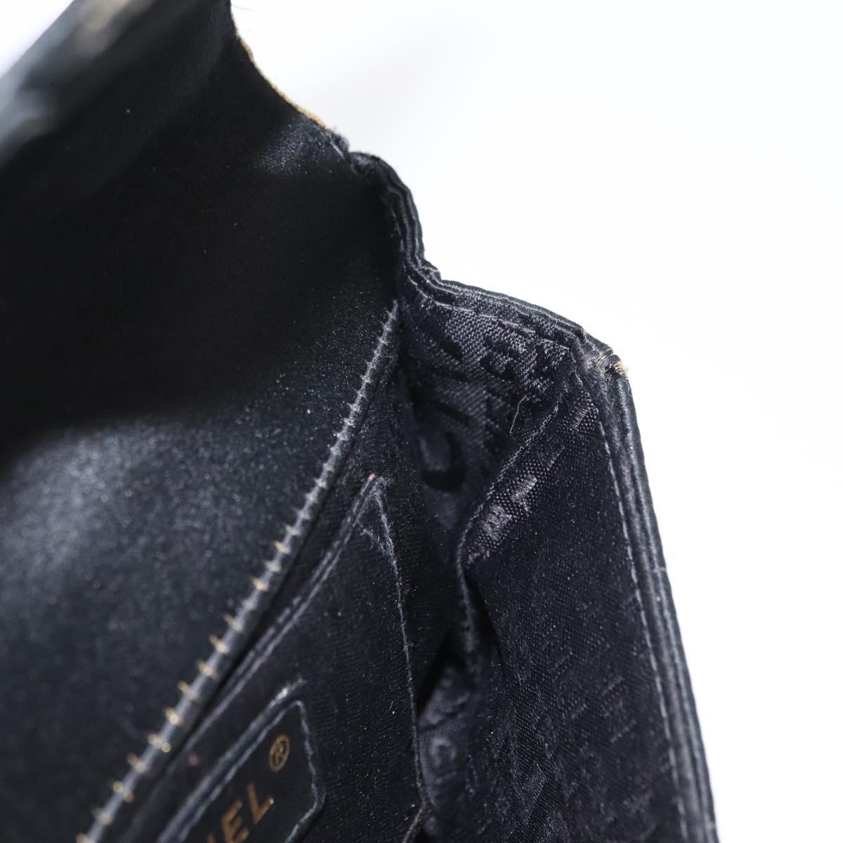 CHANEL Choco Bar Chain Shoulder Bag Satin Black Gold CC Auth bs32680