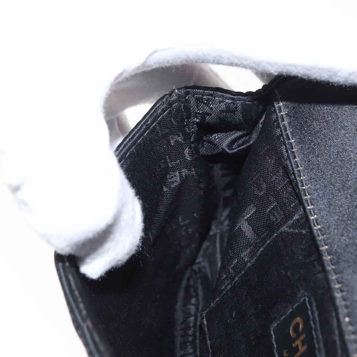 CHANEL Choco Bar Chain Shoulder Bag Satin Black Gold CC Auth bs32680