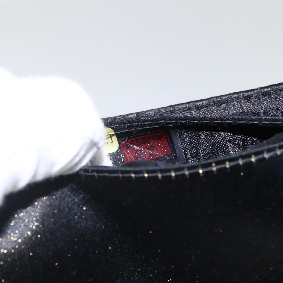 CHANEL Choco Bar Chain Shoulder Bag Satin Black Gold CC Auth bs32680