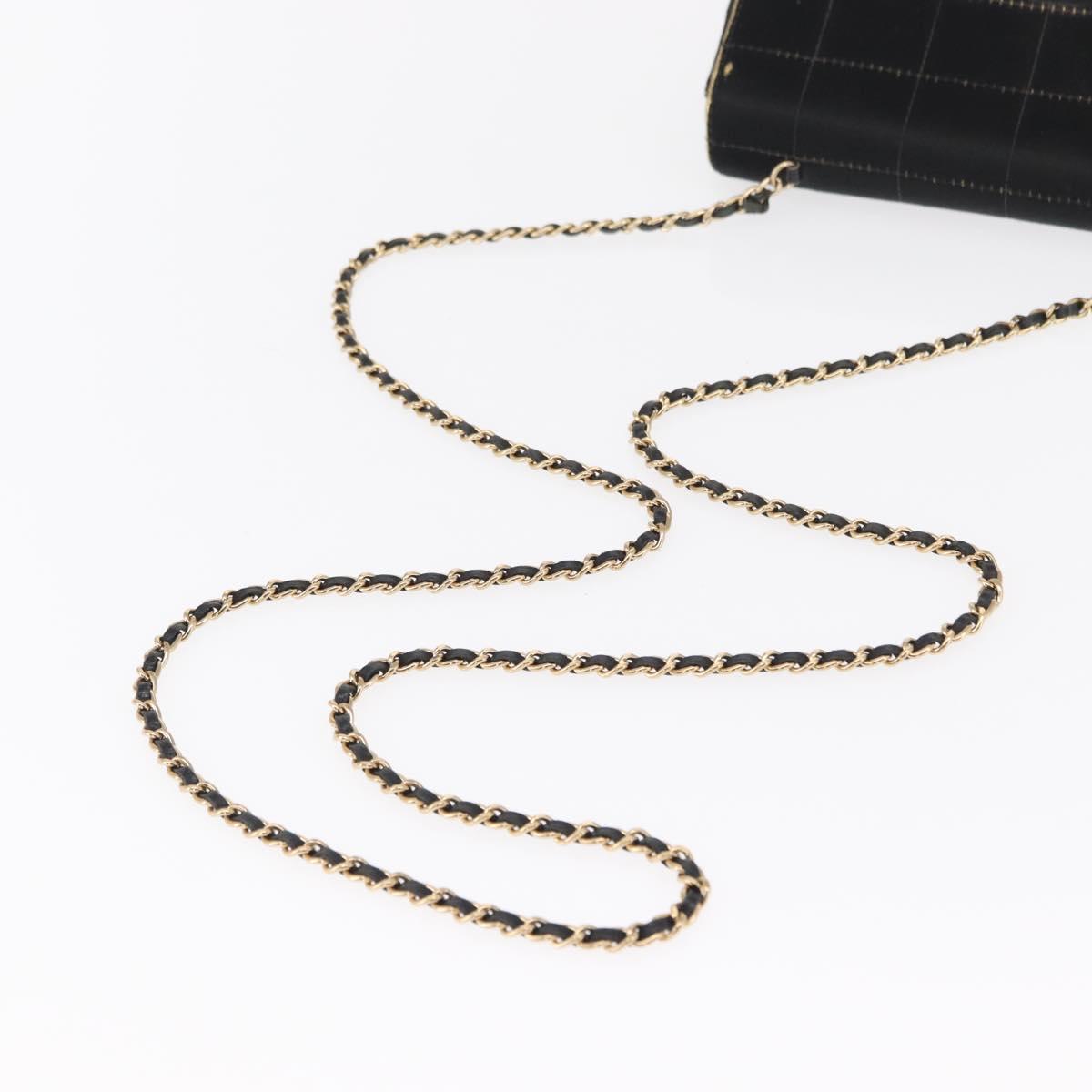 CHANEL Choco Bar Chain Shoulder Bag Satin Black Gold CC Auth bs32680