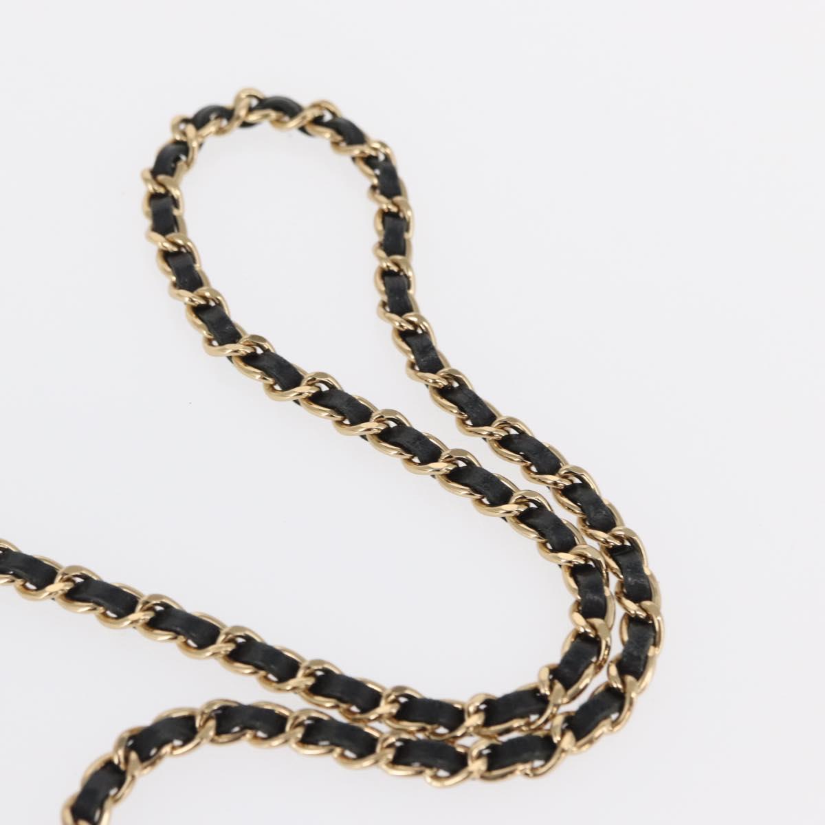 CHANEL Choco Bar Chain Shoulder Bag Satin Black Gold CC Auth bs32680