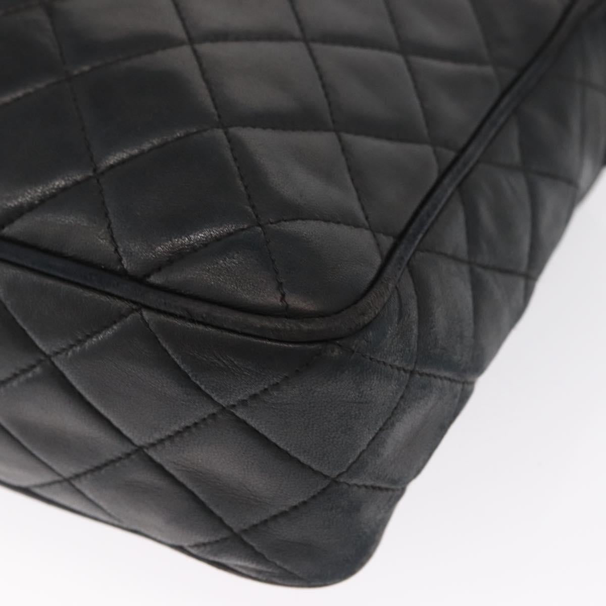 CHANEL Matelasse Shoulder Bag Lamb Skin Black Gold CC Auth bs32685