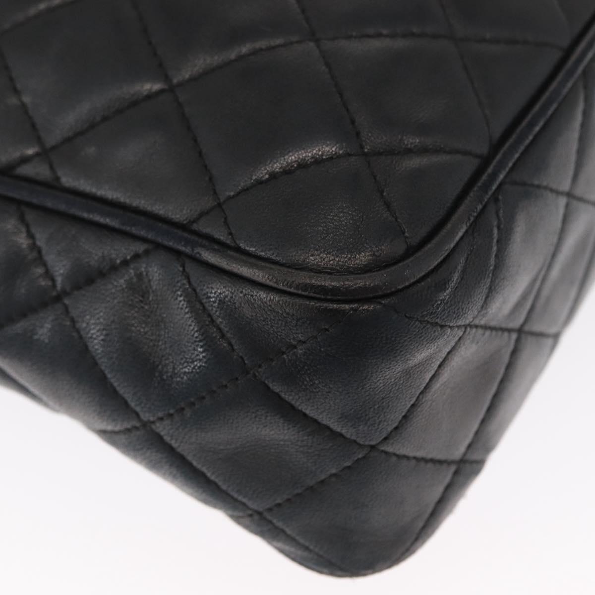 CHANEL Matelasse Shoulder Bag Lamb Skin Black Gold CC Auth bs32685