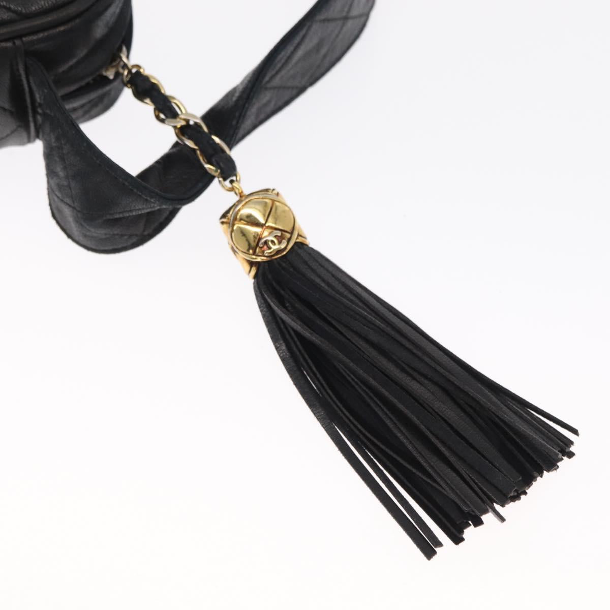 CHANEL Matelasse Shoulder Bag Lamb Skin Black Gold CC Auth bs32685