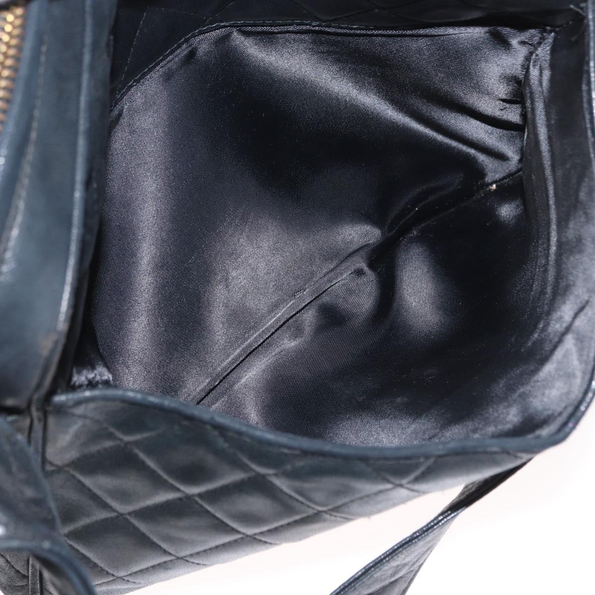 CHANEL Matelasse Shoulder Bag Lamb Skin Black Gold CC Auth bs32685