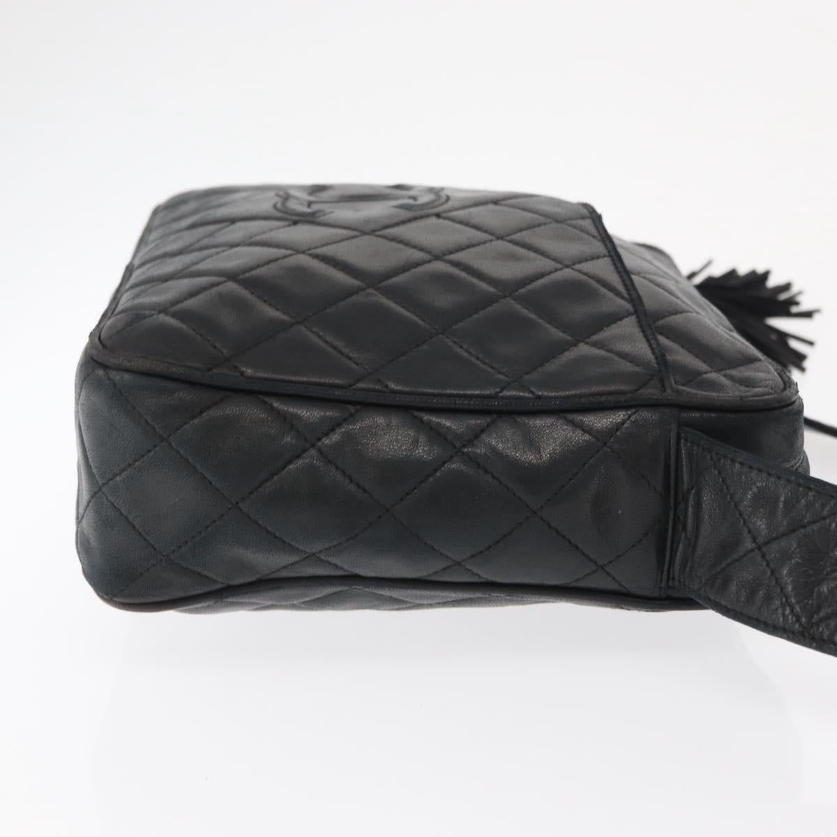 CHANEL Matelasse Shoulder Bag Lamb Skin Black Gold CC Auth bs32685