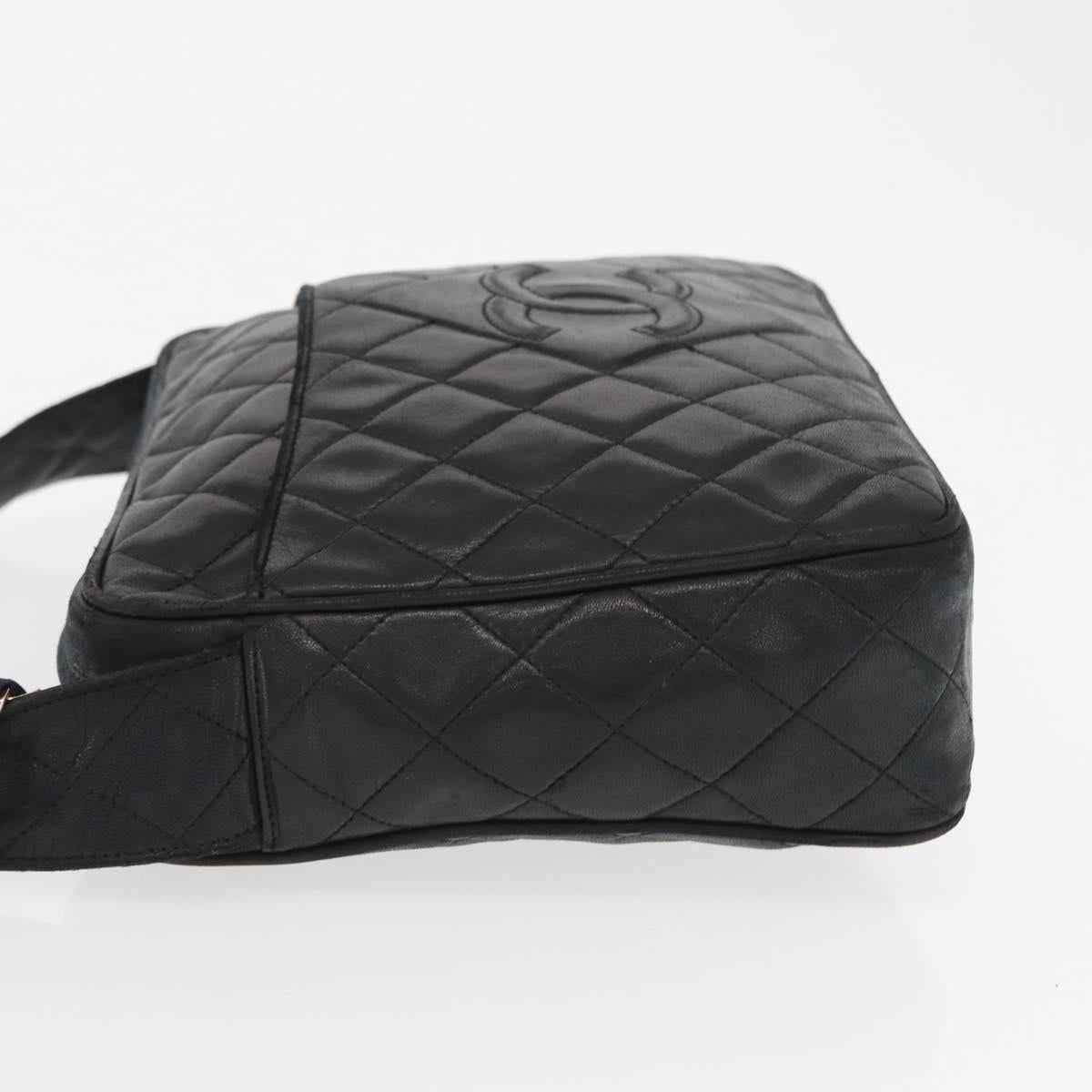 CHANEL Matelasse Shoulder Bag Lamb Skin Black Gold CC Auth bs32685