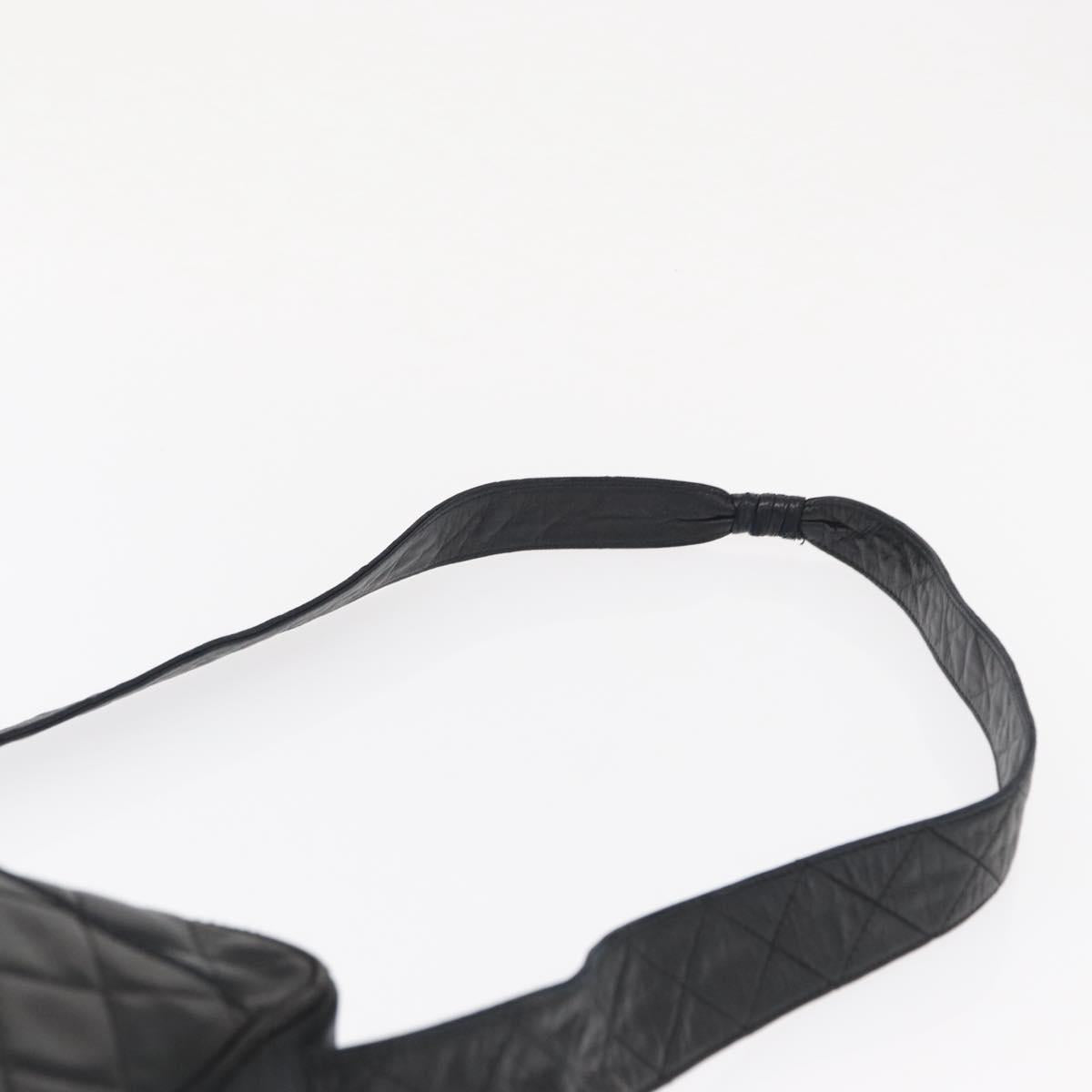 CHANEL Matelasse Shoulder Bag Lamb Skin Black Gold CC Auth bs32685