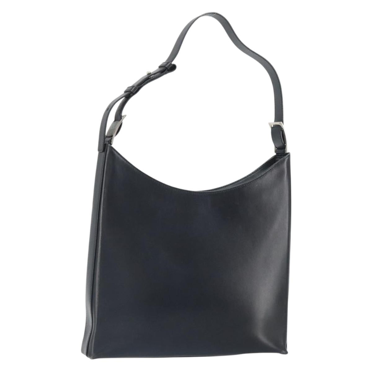 Salvatore Ferragamo Shoulder Bag Leather Black Silver Auth bs32686