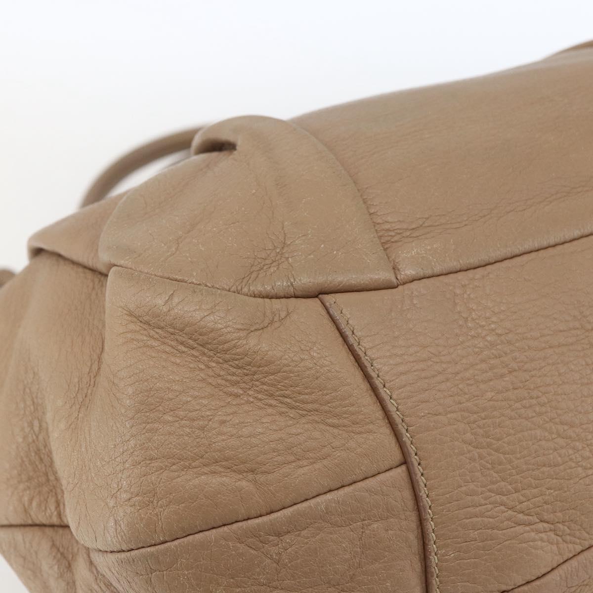 PRADA Hand Bag Leather Beige Gold Auth bs32687
