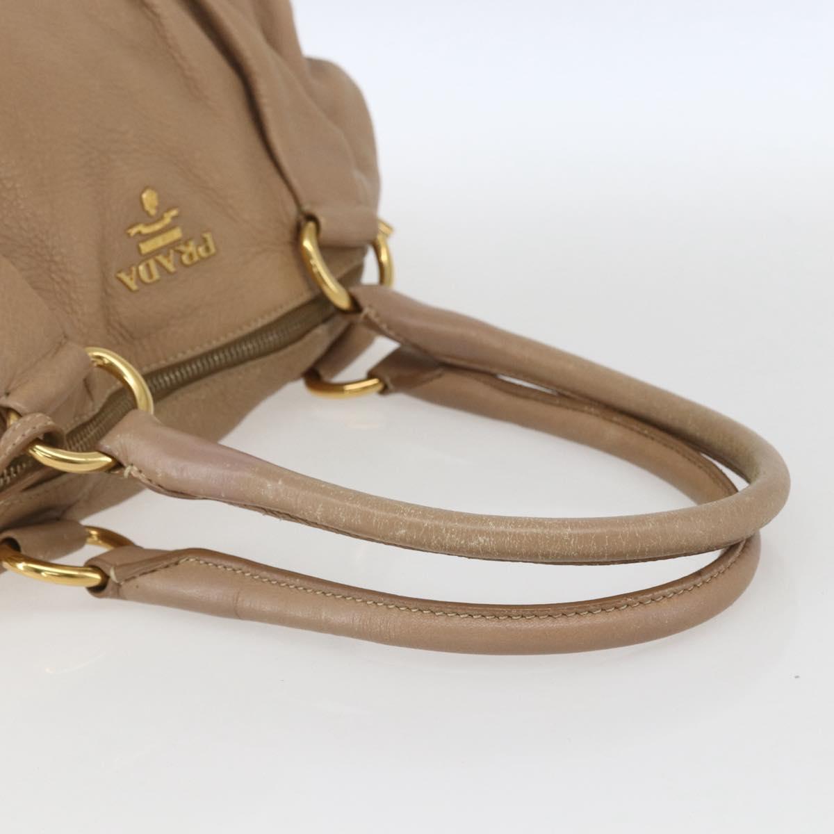 PRADA Hand Bag Leather Beige Gold Auth bs32687