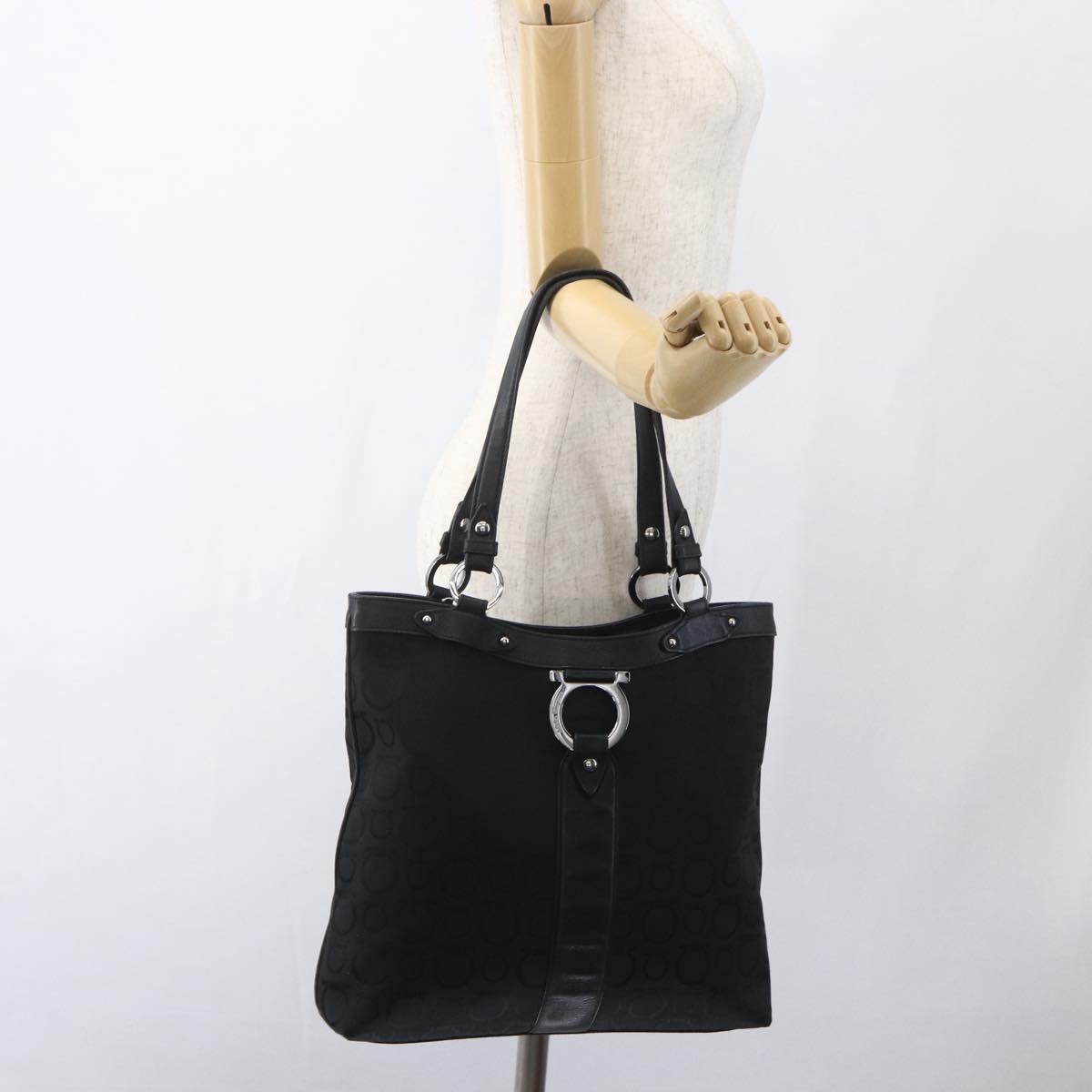 Salvatore Ferragamo Tote Bag Canvas Black Silver Auth bs32688