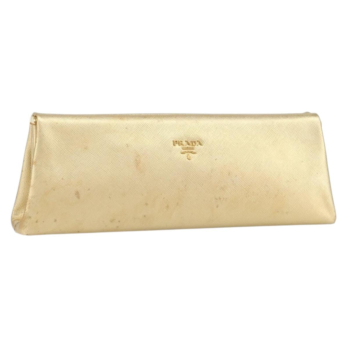 PRADA Clutch Bag Safiano leather Gold Auth bs32689