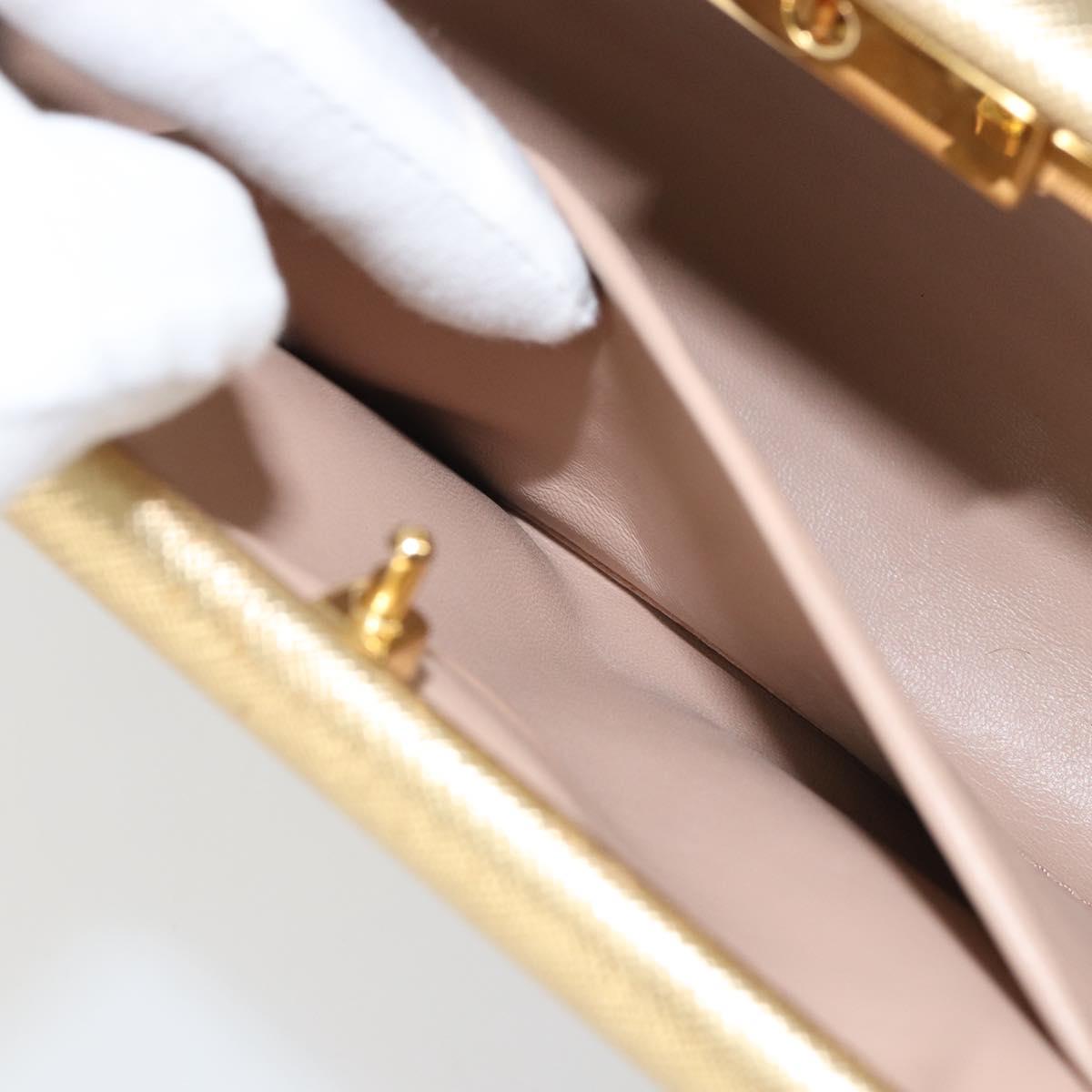PRADA Clutch Bag Safiano leather Gold Auth bs32689