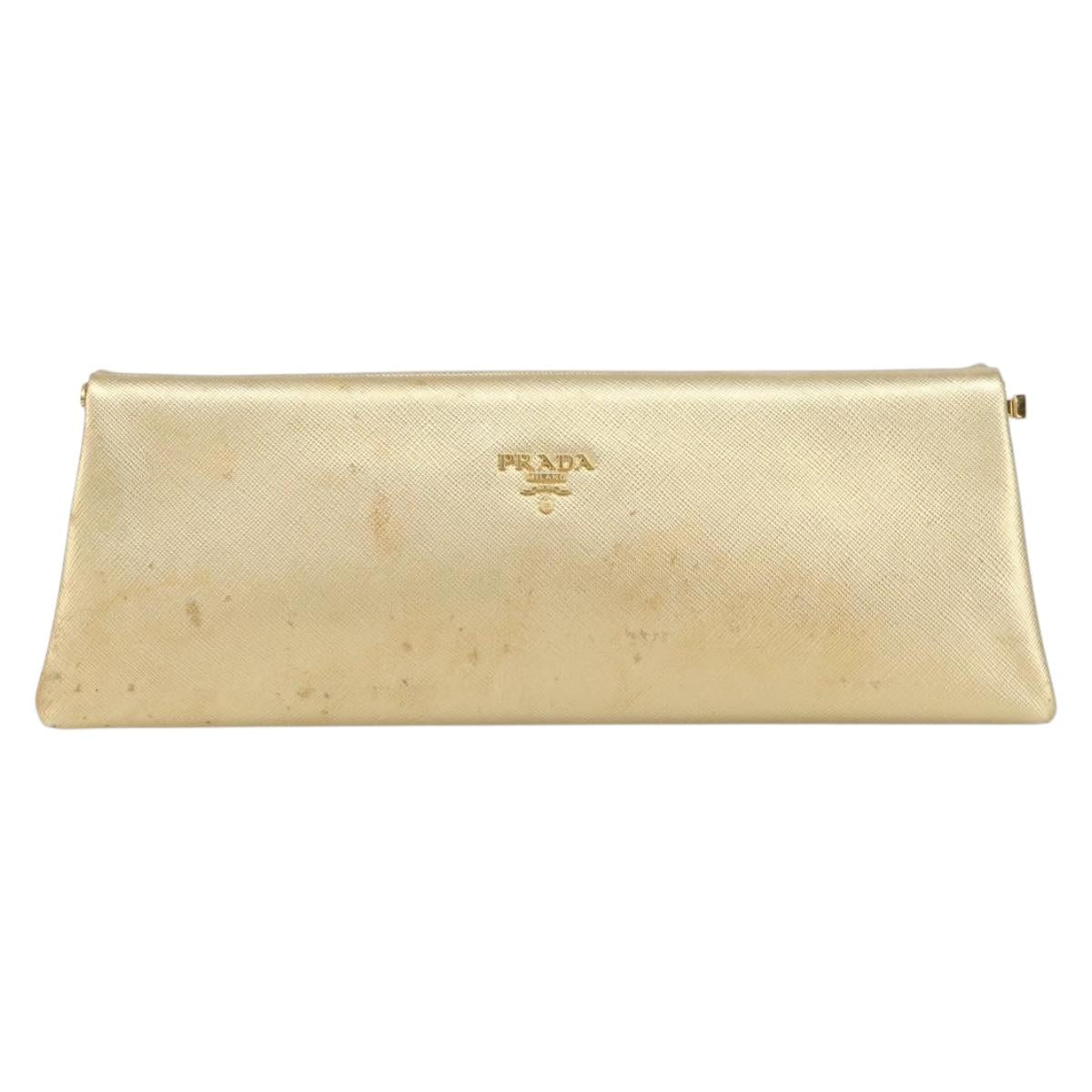 PRADA Clutch Bag Safiano leather Gold Auth bs32689