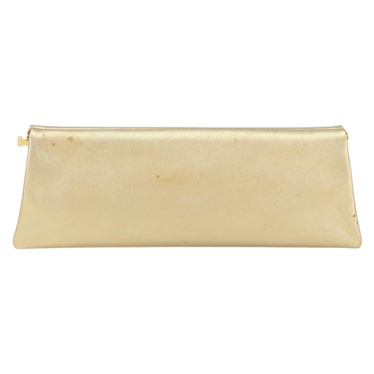 PRADA Clutch Bag Safiano leather Gold Auth bs32689