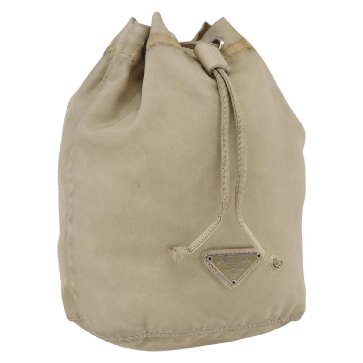 PRADA Pouch Nylon Beige Silver Auth bs32691