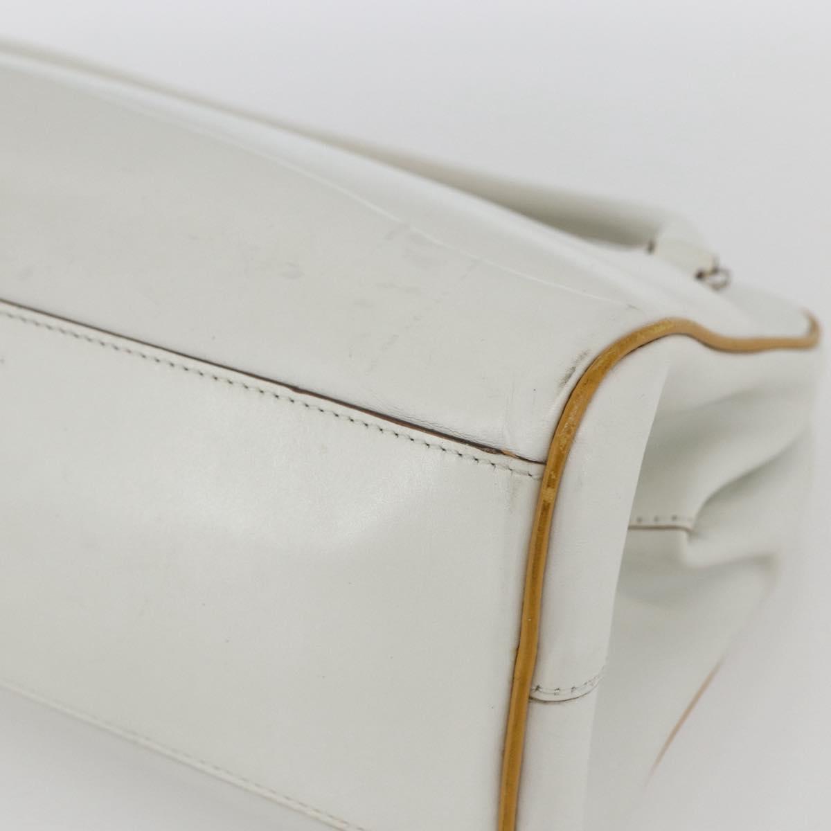 PRADA Hand Bag Leather White Silver Auth bs32694