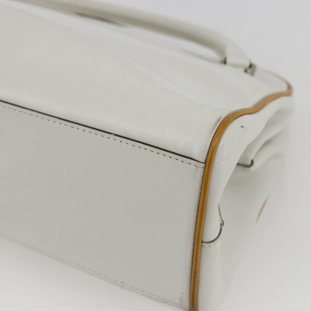PRADA Hand Bag Leather White Silver Auth bs32694