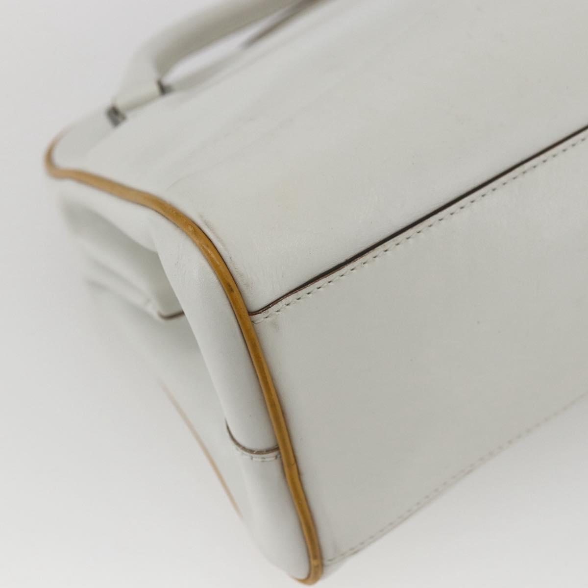 PRADA Hand Bag Leather White Silver Auth bs32694